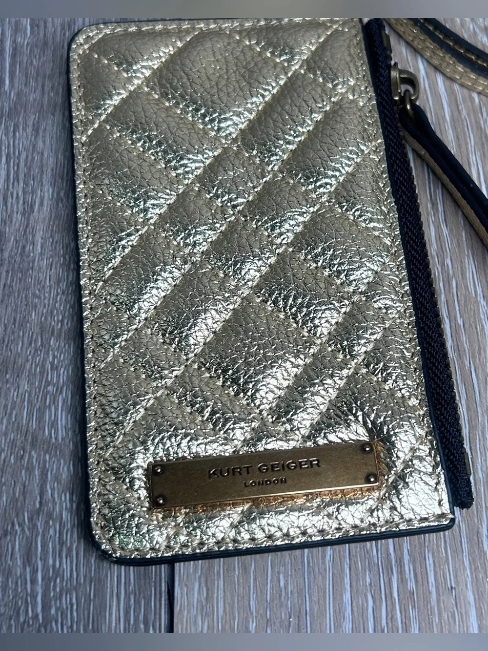 Kurt Geiger Metallic Gold Quilted Cardholder Wristlet Wallet